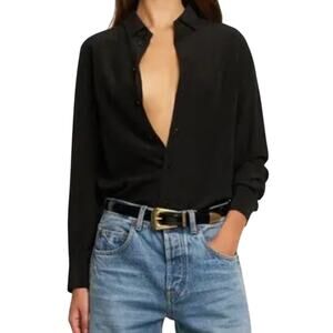 Saint Laurent Paris Classic Silk Shirt Black size FR 34 XS Button front Collared